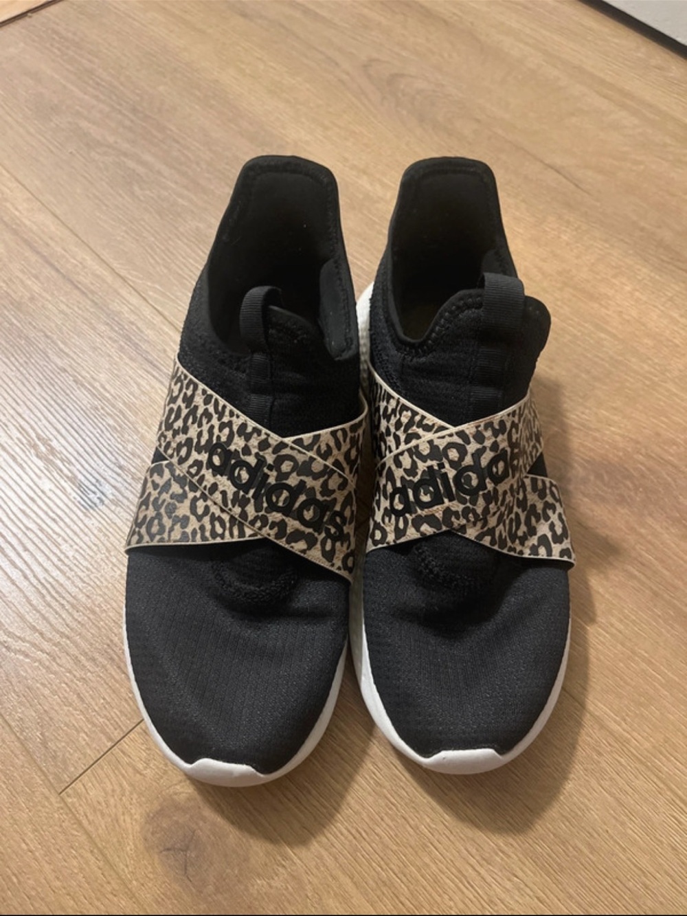 Adidas Women’s Black Slip-On Sneakers with Leopard Strap Size 8.5